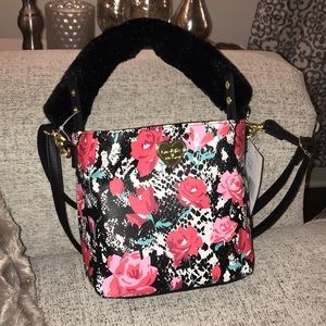Betsey Johnson mini floral bag with fur handle